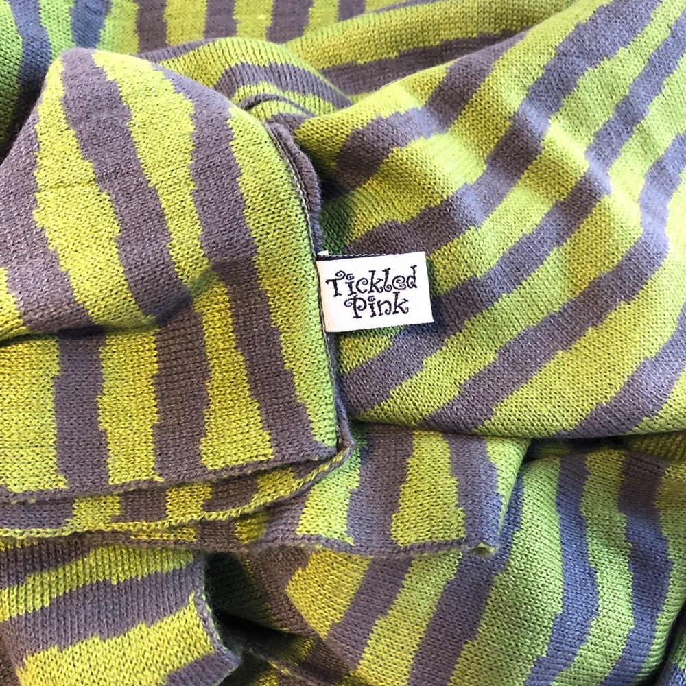 Striped Knit Infinity Scarf - Dark Grey and Green - Picture 7 of 7